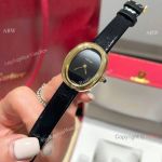 Replica Cartier Baignoire De Black Onyx Dial Leather Strap Watches